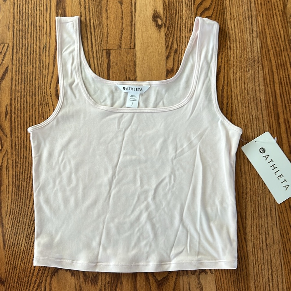 Athleta Signature Rib Square Neck Crop Tank Pink NWT Small - Picture 2 of 4
